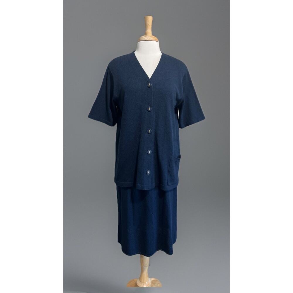 Ami Knits Womens 16 Top Skirt Sweater Set Navy Vintage 90s Old Money Classic USA